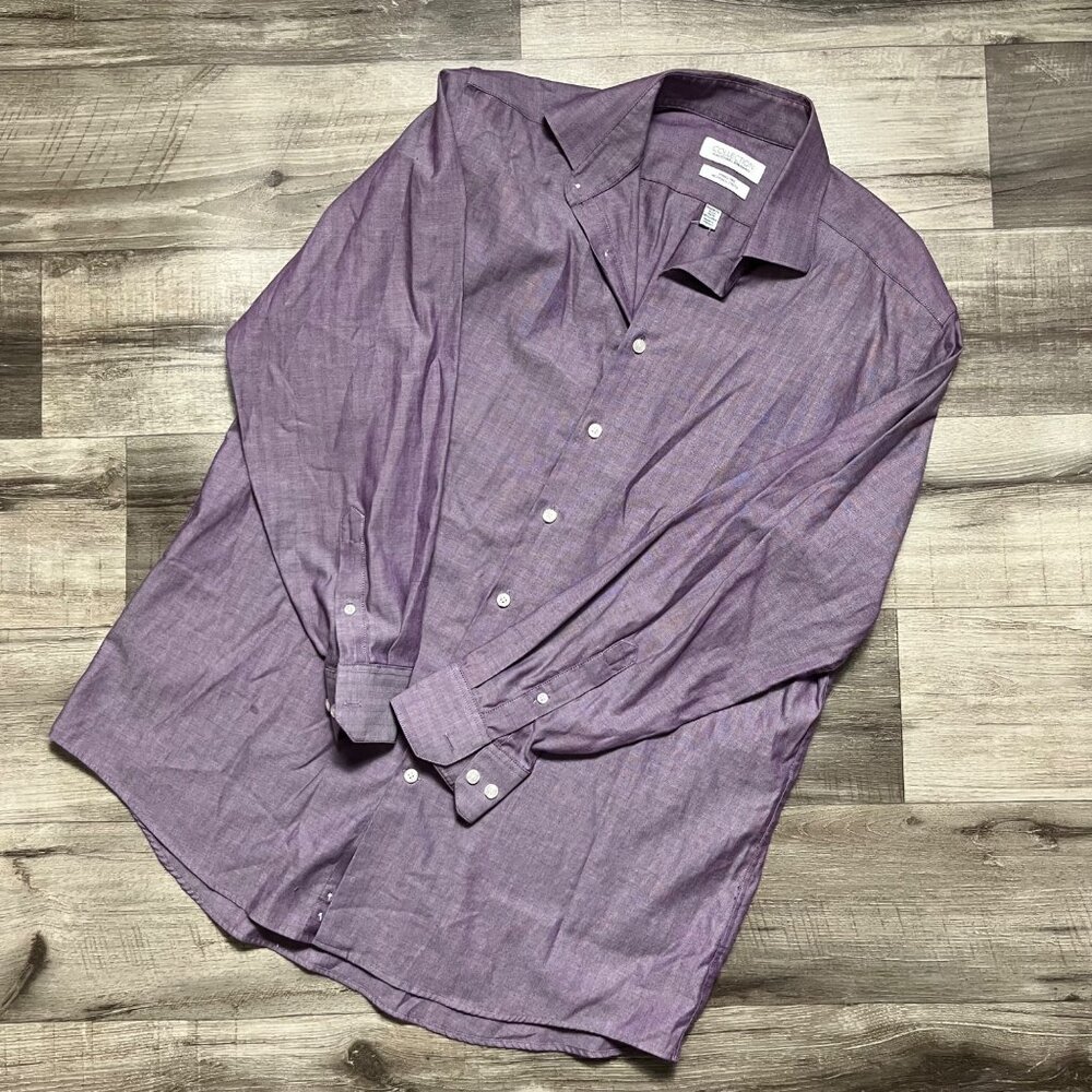 Collection By Michael Strahan Long Sleeve Front Button Shirt Purple Size 35